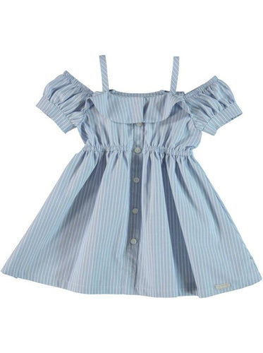 COLD-SHOULDER STRIPE DRESS BLUE