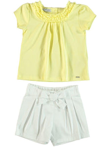 YELLOW FRILL T-SHIRT AND SHORTS SET