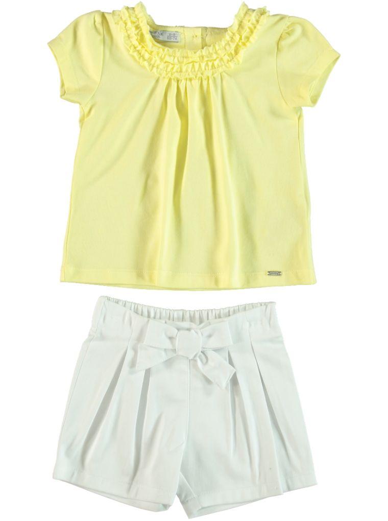 YELLOW FRILL T-SHIRT AND SHORTS SET