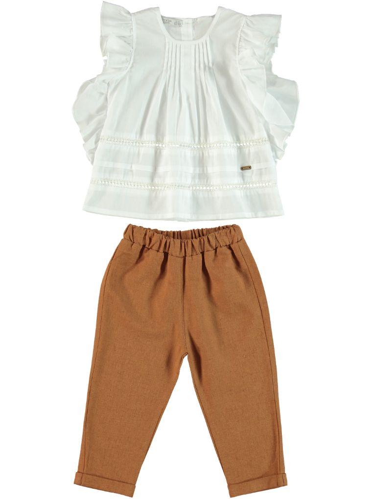 FRILL SLEEVE BLOUSE & PANTS SET